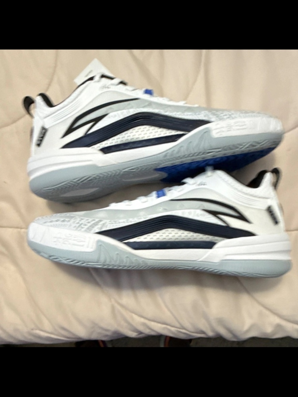 Men's White and Navy Low-Top Sneakers